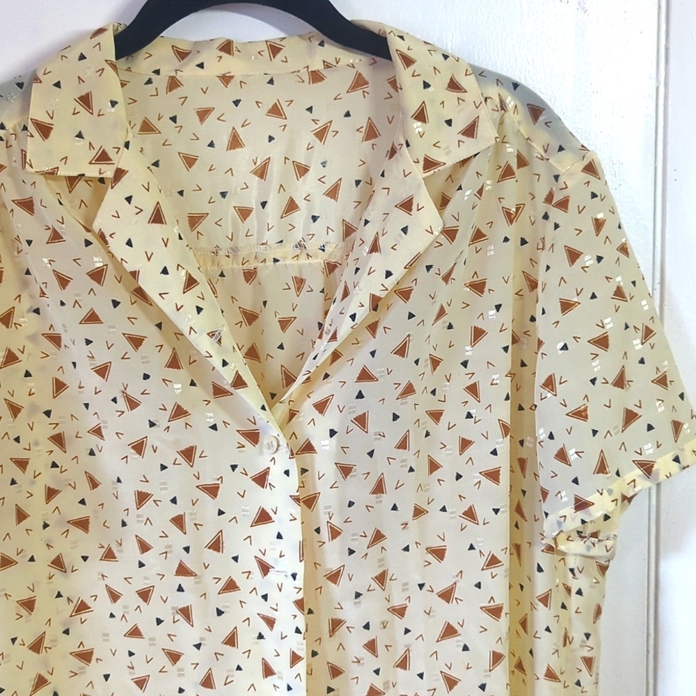 EUC Retro Sheer Button Down - Fun Shapes 80s 90s